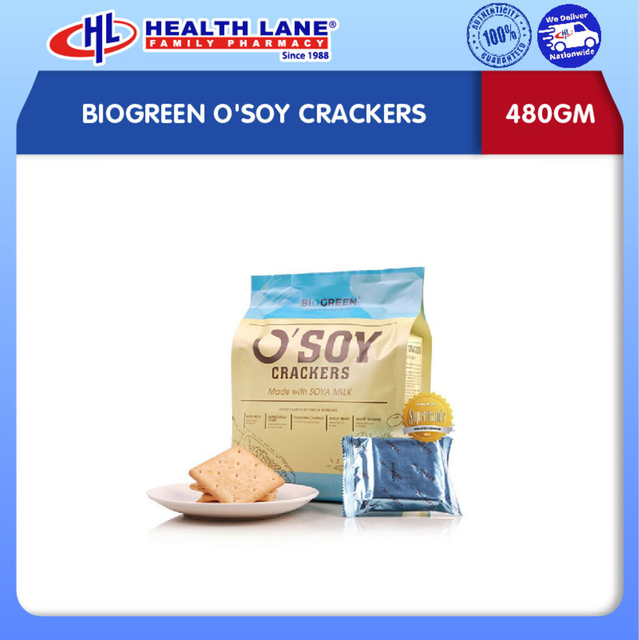 BIOGREEN O'SOY CRACKERS (480GM)